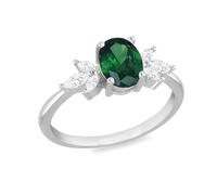 Tuscany Silver Bague pour femme en argent sterling plaqué rhodium avec une pierre ovale verte de 6x8 mm en oxyde de zirconium et une pierre marquise blanche - Taille #P