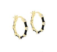 Tuscany Silver Boucles d'oreilles créoles en argent sterling plaqué or jaune 2 mm avec zircones cubiques blancs 20 mm, Émail Plaqué or Pour Femme