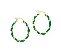 Tuscany Silver Boucles d'Oreilles Créoles Femme Argent Massif Plaqué Or Jaune 31mm Émail Vert Large Twister Hoop