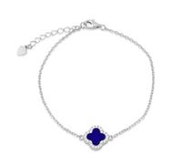 Tuscany Silver Bracelet réglable pour femme en argent sterling plaqué rhodium, trèfle de 11 mm en lazurite bleue synthétique et oxyde de zirconium blanc de 1,1 mm, 16 cm/6,25" - 19 cm/7,5"