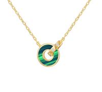 Tuscany Silver Collier ajustable pour femme en argent sterling plaqué or jaune, malachite ronde de 1,15 mm et CZ blancs de 1,2 mm avec anneaux liés, 42 cm/16,5' x 3 cm/1'