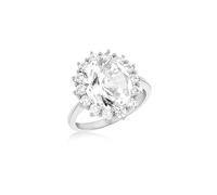 Tuscany Silver femme Bague Cluster en Verre Blanc Ovale et Zircon Cubique Blanc 2,5mm en Argent Sterling #Q