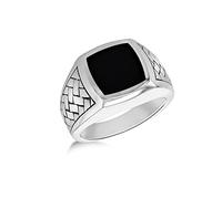 Tuscany Silver Men's Sterling Silver Square Onyx With Herringbone Signet Ring #64