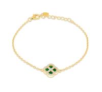 Tuscany Silver pour femmes Bracelet ajustable en argent sterling plaqué or jaune avec trèfle en malachite de 11 mm et CZ blanc de 1,1 mm, 16 cm/6.25' - 19 cm/7.5'