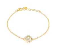Tuscany Silver pour femmes Bracelet ajustable en argent sterling plaqué or jaune avec trèfle en nacre de 11 mm et CZ blanc de 1,1 mm, 16 cm/6.25' - 19 cm/7.5'