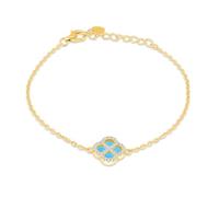 Tuscany Silver pour femmes Bracelet ajustable en argent sterling plaqué or jaune avec trèfle en turquoise synthétique de 11 mm et CZ blanc de 1,1 mm, 16 cm/6.25' - 19 cm/7.5'