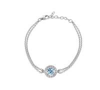 Tuscany Silver Women's Sterling Silver Rhodium Plated Blue Topaz and CZ 9.5mm Halo Adjustable Bracelet 16cm/6.25"-19cm/7.5"