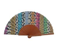 Tusitala Barcelona Éventail espagnol Damas Colors - Bois et coton - 23 cm - Étui et housse en coton - Accessoire de mode - Fait main en Espagne - Événements et cadeaux - Collection Tradition