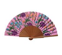 Tusitala Barcelona Éventail espagnol Mafalda - Bois et coton - 23 cm - Étui et housse en jute - Accessoire de mode - Fait main en Espagne - Événements et cadeaux - Collection de châles