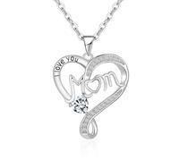 Tusuzik Cadeau Noel Maman Personnalisé Collier Femme avec Zircone Rouge, Bijoux Original pour Anniversaire et Noël