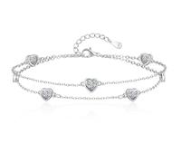 Tusuzik Cadeau Saint Valentin Bracelet Femme Pierre Naissance Bijoux Femme Argent Sterling 925 Bracelet Double Chaîne avec Zircone Coeur Bracelets Personnalisé pour Femme Amie Maman