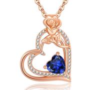 Tusuzik Collier Femme Argent 925 Collier or Rose Coeur Fleur Septembre Pierre de Naissance Pendentif Bijoux Femme Idee Cadeau Anniversaire Fete des Meres Noel Saint Valentin Cadeau Maman Copine Amie