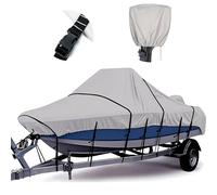 Tuszom 1200D 100% Waterproof Center Console Boat Cover with Motor Cover, Tear-Proof Trailerable Boat Cover for Center Console Boat with 13-19 Windproof Straps (Gray, 17' - 19' L, UP to 102" W)