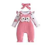 Tuta a salopette per bambina con stampa a cartoni animati, maniche lunghe, comodo tessuto in cotone, vestito autunno-inverno per neonati e bambini piccoli, include fascia coordinata (9-12 Months)