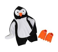 Tuta intera in morbido pile per neonato e bambina con cappuccio e scarpine, costume di pinguino cartone animato, ideale per carnevale e travestimenti, adatto a 0-24 mesi, taglia unica (Black, 12-18
