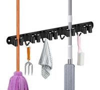 Tutamaz 1 support mural autocollant pour balai en acier inoxydable avec 5 supports + 4 crochets, support pour outils de jardin, support mural noir