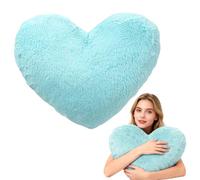 Tutamaz Coussin en forme de cœur en peluche - 46 x 36 cm - Coussin décoratif doux pour salon, chambre à coucher, canapé, lit - Cadeau enfant - Bleu
