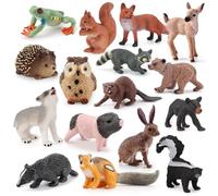 Tutamaz Lot de 18 figurines d'animaux de la forêt, jouets miniatures animaux hibou, hérisson, renard, écureuil, ours, singes - Pour décoration de gâteau ou cupcake - Figurines d'animaux pour fêtes à