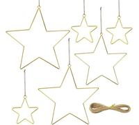 Tutamaz Lot de 6 étoiles en métal de 30/25/20 cm et 3 étoiles en métal de 10 cm avec 5 m de ficelle de jute - Décoration d'anniversaire, de Saint-Valentin, de mariage, de vacances