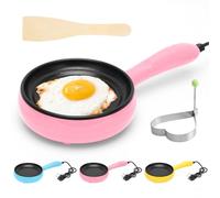 Tutamaz Petite Poêle électrique, 220V Mini poêle à frire multifonctionnelle Poêle à steak frit-crêpes-œufs avec revêtement antiadhésif et spatule en bois pour omelette burger viande crêpes