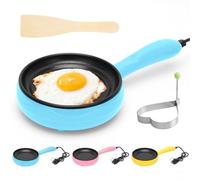 Tutamaz Petite Poêle électrique, 220V Mini poêle à frire multifonctionnelle Poêle à steak frit-crêpes-œufs avec revêtement antiadhésif et spatule en bois pour omelette, burger, viande, crêpes Bleu