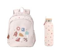 Tutete Pack Sac à Dos École avec Bouteille Isotherme 750 ML | Sac Résistant et Bouteille en Acier avec Housse | Idéal Primaire et Loisirs| Geometric Nature