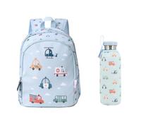 Tutete Pack Sac à Dos École avec Bouteille Isotherme 750 ML | Sac Résistant et Bouteille en Acier avec Housse | Idéal Primaire et Loisirs| City Cars