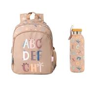 Tutete Pack Sac à Dos École avec Bouteille Isotherme 750 ML | Sac Résistant et Bouteille en Acier avec Housse | Idéal Primaire et Loisirs| Funny Letters