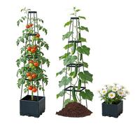 Tuteur pour tomates avec bac à plantes, 114 cm, treillis de jardin avec pot, aide à l'escalade, plantes grimpantes, tuteur pour concombres, tomates, roses, avec 10 pinces et serre-câbles (B)