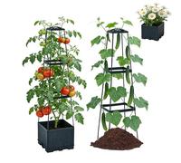 Tuteur pour tomates avec bac à plantes, 114 cm, treillis de jardin avec pot, aide à l'escalade, plantes grimpantes, tuteur pour concombres, tomates, roses, avec 10 pinces et serre-câbles (A)