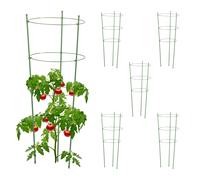 Relaxdays Tuteur pour tomates, Plantes grimpantes, Lot de 6, métal & Plastique, 3 Anneaux réglables, Hauteur 76 cm, Vert