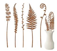 Tuteurs de jardin décoratifs en forme de fougère rouillée, 5 pièces, décoration rustique pour jardin extérieur, style rustique rétro, décoration de fougères et fleurs, tuteur en métal pour pelouse