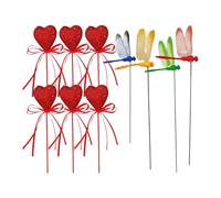 Tuteurs de libellules pour jardin - Décoration de paysage de jardin - Pot de fleurs en forme de cœur - Pour aménagement paysager, intérieur et extérieur, chemin, pelouse, cour, jardin, balcon