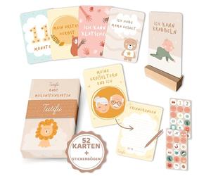 Tutifu® 52 Cartes Etapes Bebe avec Stickers et Support. Cadeau Naissance, Carte Mois par Mois Bebe, Mes Premières Fois Bébé Cadeau Baby Shower Original. Pour Album Photo et Étapes Spéciales (Allemand)