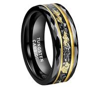 TUTISS Bague en tungstène argent/noir/doré de 8 mm pour homme et femme, puces de météorite, incrustation d'opale galaxie, alliance polie, brillante, confortable, Métal, Aucune pierre précieuse