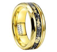 TUTISS Bague en tungstène argent/noir/doré de 8 mm pour homme et femme, puces de météorite, incrustation d'opale galaxie, alliance polie, brillante, confortable, Carbure de tungstène, Aucune pierre
