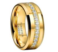 TUTISS Bagues en tungstène argent/noir/doré de 8 mm pour homme et femme, pour couple, anniversaire de mariage, fiançailles, mariage, bijoux tendance, incrustation de pierres CZ biseautées, polies