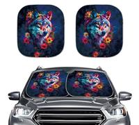 Tutolipy Cool Wolf Lot de 2 pare-soleil pour pare-brise avant de voiture, motif fleur, pliable, universel pour la plupart des berlines, SUV, camions