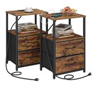 TUTOTAK - Table d'appoint avec station de charge, table d'appoint avec 2 ports USB et sorties, table de chevet avec tiroir en tissu, lot de 2, table de canapé, table basse TB01BB052