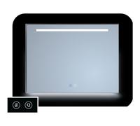 TuTTi Q-Mirrors Miroir - 90x70 - rectangulaire - icônes tactiles - chauffage de miroir - éclairage LED - 3 couleurs - bande horizontale + ambiance en dessous - encadrement - noir mat LTD.70090Z