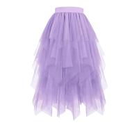 Tutu Adulte Midi En Tulle Pour Femme Coupe Trapèze Taille Haute Élastique Jupe Asymétrique À Volants Résille Style Halloween (Purple Xl) Blanc Noir Marron Courte Noire Steampunk Fille Sorcière