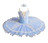 Tutu Crêpe Professionnel pour Fille, Costume de Ballet du Lac des Cygnes, Robe Tutu de Ballerine Classique,Bleu,100