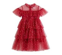 Tutu Danse Classique Fille Jupon Robe Enfant Fille Bal ou soirée Robe Manches Papillon Pailletée Étoiles Et Lune À Volants - Tenue Cosmique pour Spectacles Nocturnes Et Fêtes Magiques