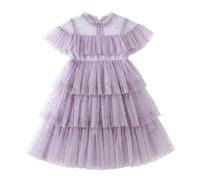 Tutu Danse Classique Fille Jupon Robe Enfant Fille Bal ou soirée Robe Manches Papillon Pailletée Étoiles Et Lune À Volants - Tenue Cosmique pour Spectacles Nocturnes Et Fêtes Magiques