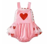 Tutu Danse Classique Fille Jupon Robe Enfant Fille Barboteuse Cœur Brodé sans Manches - Combinaison Tendre pour Nouveau-né, Idéale pour Saint-Valentin Ou Séances Photo Studio