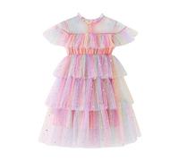 Tutu Danse Classique Fille Jupon Robe Enfant Fille De Toutes Saisons Robe Manches Papillon Tie-Dye avec Paillettes Étoiles, Lune Et Volants - Tenue Spectaculaire pour Tout-Petits, Idéale