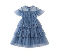 Tutu Danse Classique Fille Jupon Robe Enfant Fille Robe Manches Papillon Pailletée Étoiles Et Lune À Volants - Tenue Cosmique pour Spectacles Nocturnes Et Fêtes Magiques