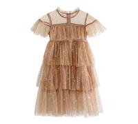 Tutu Danse Classique Fille Jupon Robe Enfant Fille Robe Manches Papillon Pailletée Étoiles Et Lune À Volants - Tenue Cosmique pour Spectacles Nocturnes Et Fêtes Magiques