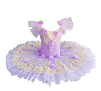 Tutu de Ballet pour Enfants Filles, Costume de Princesse Ballerine, Robe Tutu de Ballet élégante, Justaucorps avec Jupe,Violet,120