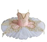 Tutu de Ballet Professionnel pour Fille, Justaucorps de Gymnastique en Dentelle brodée de Cygne, Costume de Tutu crêpe Tenue de Danse Patinage Artistique Tenue de Ballerine,Rose,160